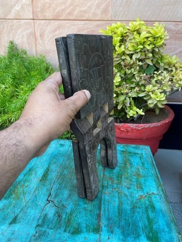 1800's Ancient Wooden Iron Hand Carved Ram Written Holy Book Stand Book Rehal - Picture 11 of 11
