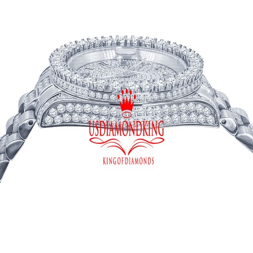 18K White Gold Solid Stainless Steel Simulated Diamonds Presidential Watch 41mm - Picture 5 of 8