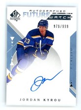 2018-19 SP AUTHENTIC #208 FUTURE WATCH ROOKIE RC AUTO /999 JORDAN KYROU - BLUES