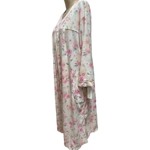 NWT $52 Miss Elaine Long Robe X-LARGE Zip Front Pink Multi Floral Poly Fleece - Picture 3 of 12