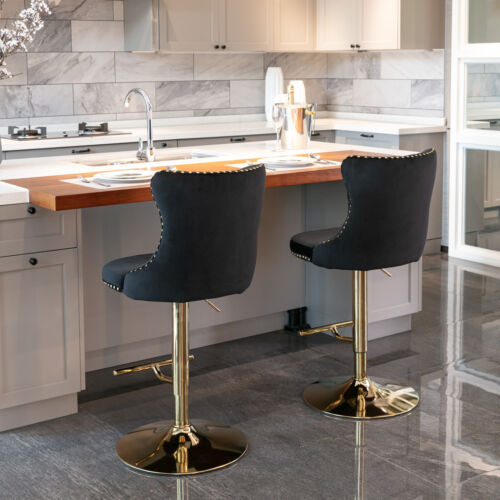 Bar Stools Set of 2 Adjustable Height Pub Chairs Swivel Breakfast for Kitchen - Picture 4 of 46