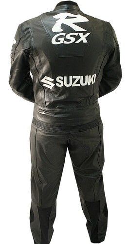 Suzuki GSXR Motorcycle 2PC Suit Black Leather Motorbike Biker Racer Armour Sport - Picture 3 of 5