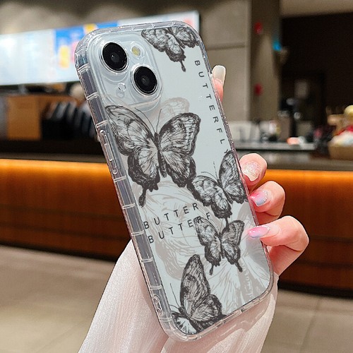 For iPhone 15 Pro Max 14 13 12 11 Shockproof Clear Butterfly Floral Case Cover - Picture 4 of 20