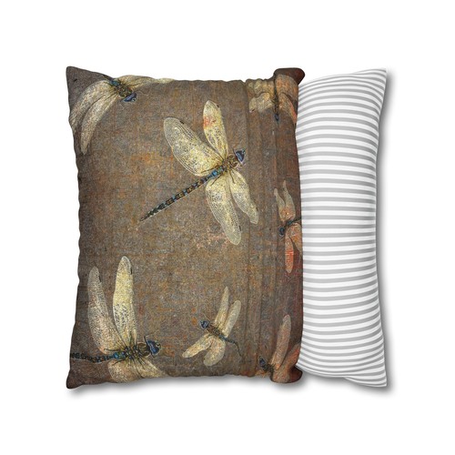 Dragonfly Themed Pillow Cover, Flight of Dragonflies on Distressed Background - Picture 21 of 25