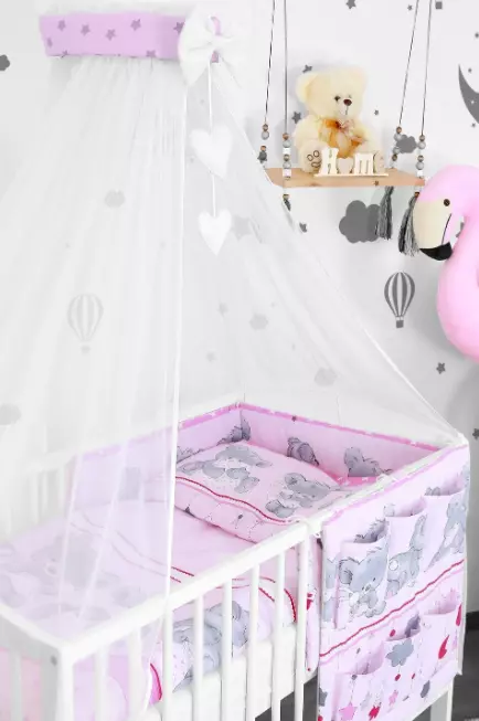 8 Piece Cot Bedding Set / Baby Canopy, Bumper Fits Cot Bed - Hearts –