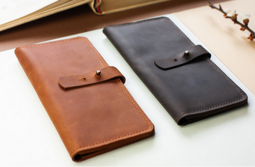 portamatite porta cancelleria cover astuccio tasca mucca pelle marsupio marrone X201 - Foto 3 di 4