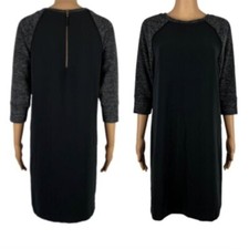 ANN TAYLOR LOFT Raglan Sleeve Colorblock Shift Dress Black Marled 3/4 Sleeve 12