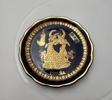 Espana Artesanias Casven Miniature Mini Plate Oro De Ley Cobalt Blue Gold 3 1/4"