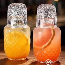 Bedside Water Carafe and Glass Set,  17 OZ Glass Pitcher & 5 OZ Cup, Bedside ...