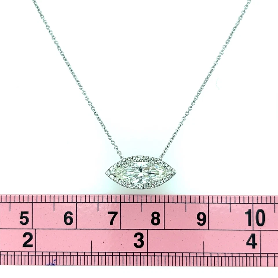 КУЛОН МАРКИЗА С НАТУРАЛЬНЫМ БРИЛЛИАНТОМ С БРИЛЛИАНТОВЫМ ОРЕОЛОМ НАБОР ИЗ ПЛАТИНЫ - Изображение 2 из 3