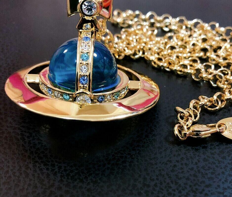 Vivienne Westwood Small Orb Necklace Gold Blue Color Pendant with 