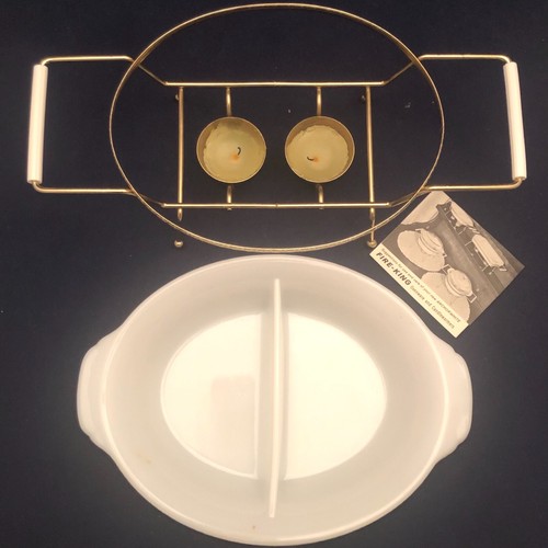 Fire King Anchorwhite Divided Serving Dish with Candle Warmer USA Original Box - Picture 5 of 12