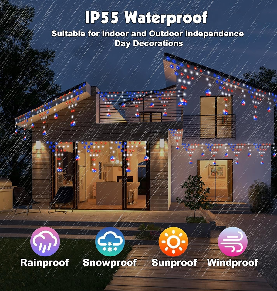 4Th of July Lights 13.8Ft 200 LED Red White Blue Net Lights with 12 Stars,8 Mode eBay