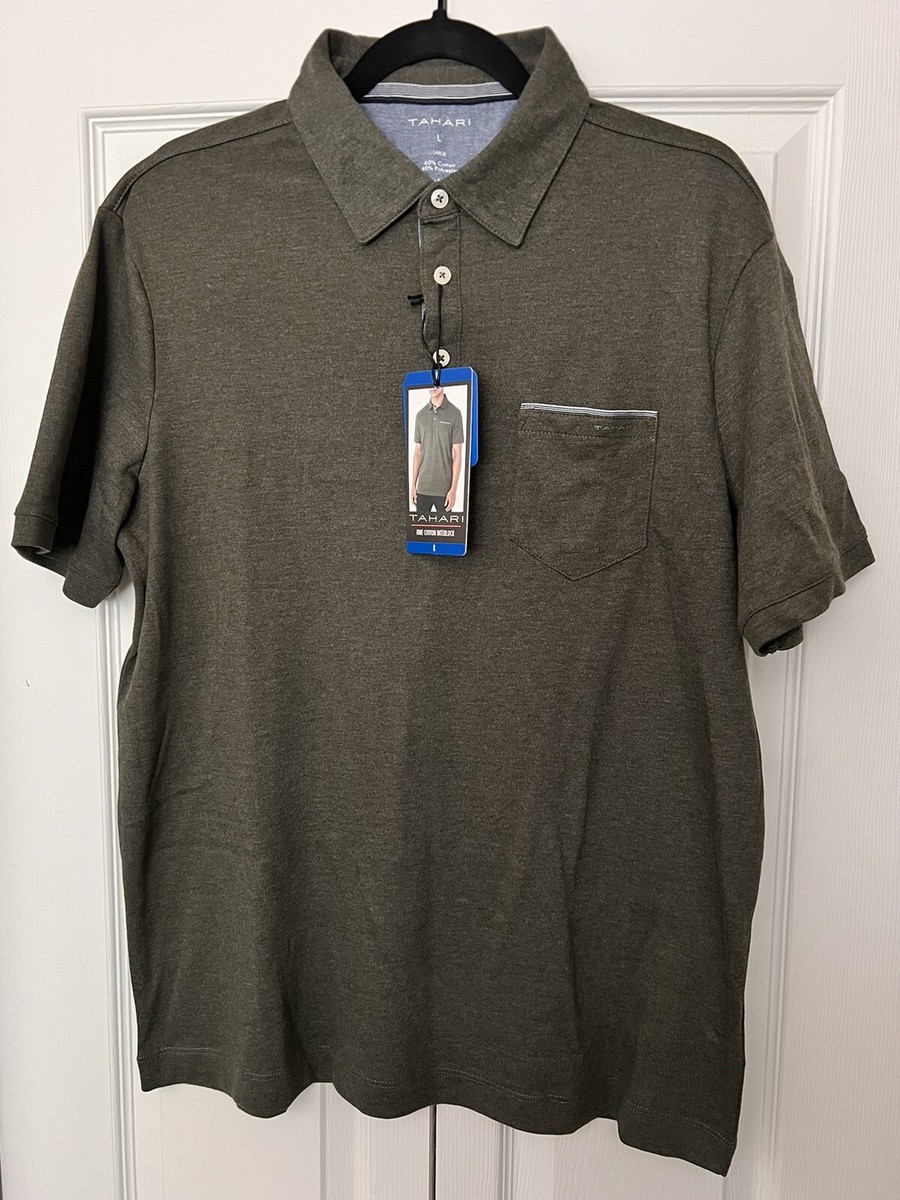 Tahari Men's Fine Cotton Interlock Short Sleeve Polo Shirt, Green