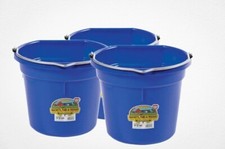 3 Pack 20qt 5 Gallon Little Giant Plastic Flat Back Bucket Blue Farm Livestock
