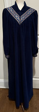 Vanity Fair Medium Granny Core Zip Up House Coat Robe POCKETS Navy Blue Gold