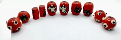 10 Halloween Hand Painted Epoxy Glass Orange & White Beads with 1.3-1.5mm Hole *
