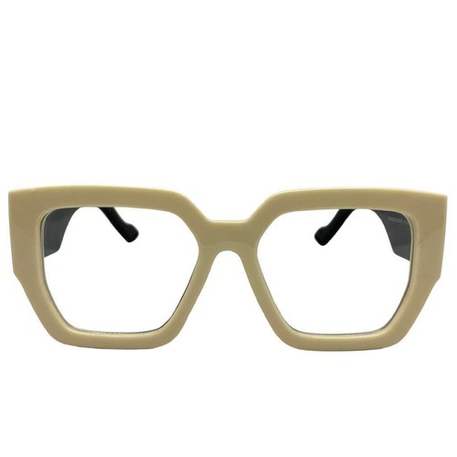 OVERSIZED Vintage Retro Style Clear Lens EYE GLASSES Large Big Thick Cream Frame - Picture 2 of 7