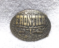 Frontier Hotel Casino Las Vegas Nevada Belt Buckle Gold Engraved Great Vintage