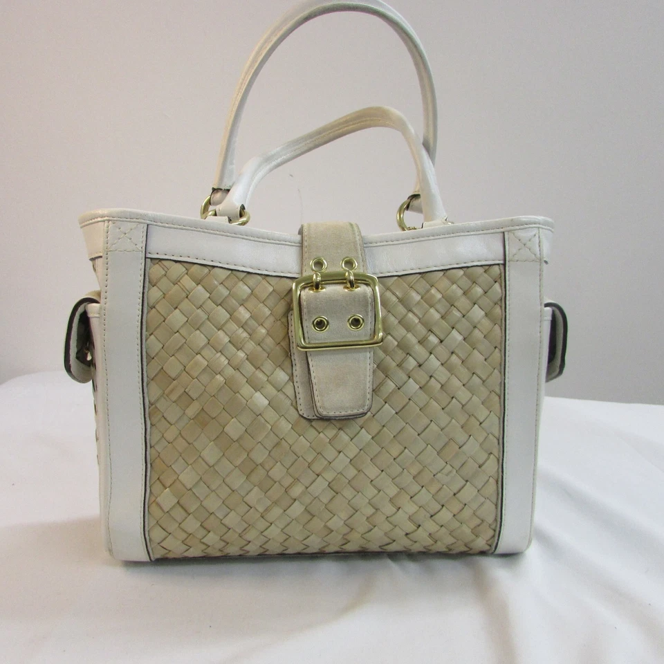 Женская сумка-тоут Coach сплетенная соломенная ротанговая кремово-коричневая корзина летняя сумка сумочка - Изображение 2 из 4