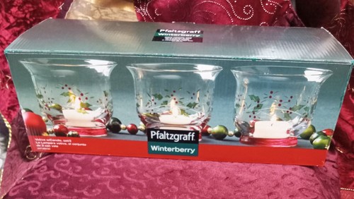 Pfaltzgraff Winterberry Votive Candle Holders w/ Candles ~ Set Of 3 ~ NOB - Picture 6 of 9