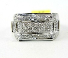 Natural Round Diamond Square Cluster Wide Men's Ring Band 14k White Gold 1.00Ct