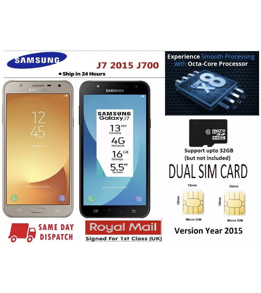 Android J27 Phone Ex-Display Boxed 16GB 4G Samsung Galaxy J7 SM-J700 Dual SIM FREE ...