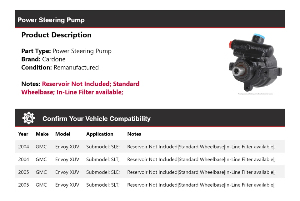 Bomba de dirección asistida Cardone para GMC Envoy XUV 2004-2005 Foto 2 de 4