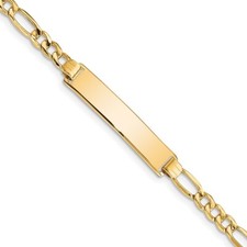 Real 10K Yellow Gold Figaro Link ID Chain Bracelet; 7 inch; Lobster Clasp