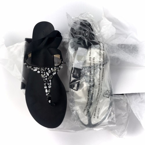 Brand New Ann Taylor Gayla Jeweled Flat Sandal T-Strap Black SZ10 Style#433861 - Picture 2 of 7