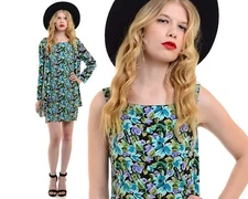 Vtg 80s 90s Floral Print TROPICAL Draped JACKET Blazer Two-Piece MINI DRESS Set