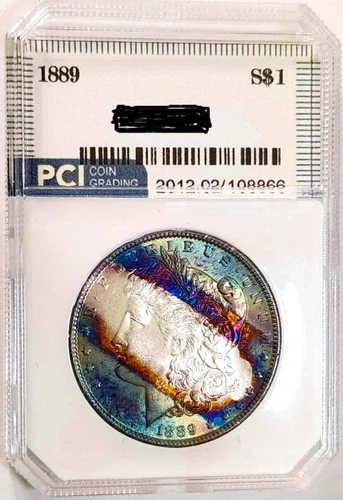 1889 Gem BU ++++ Bright End Roll Rainbow  Tape Toned Morgan Dollar