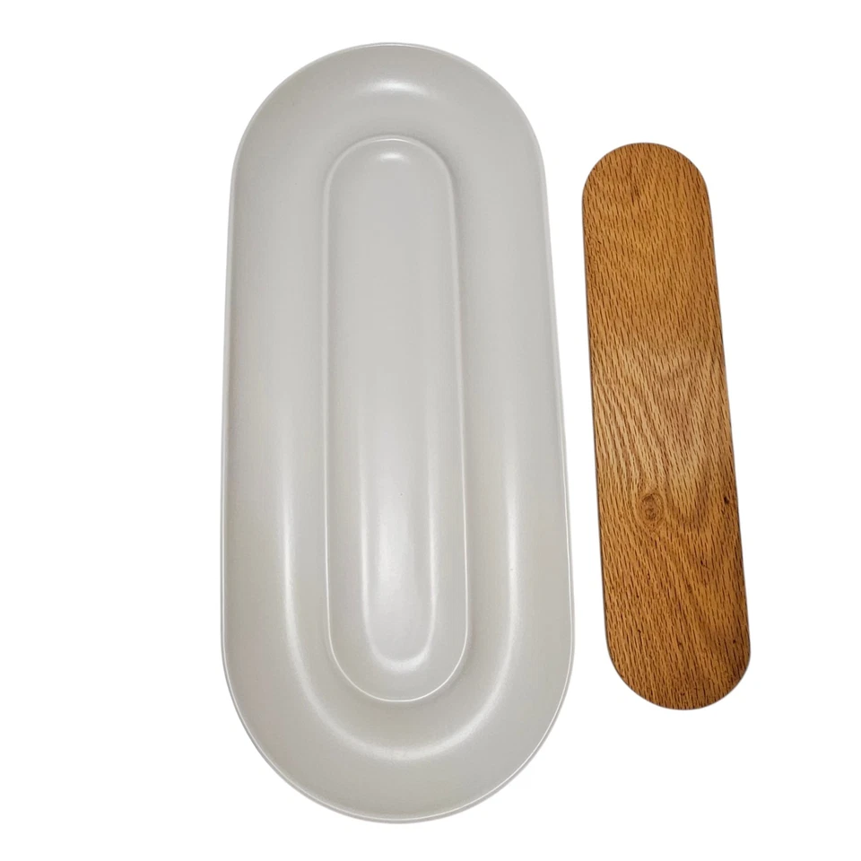 Country Road Home XL 23" Stoneware & Wood Cutting Board Serving Platter Plate - Image 2 of 4