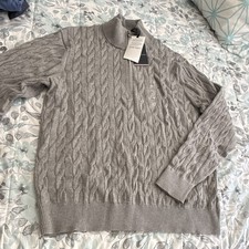 Tommy Hilfiger Men's Gray Cable-Knit 1/4 Zip Mock Neck Cotton Sweater XL