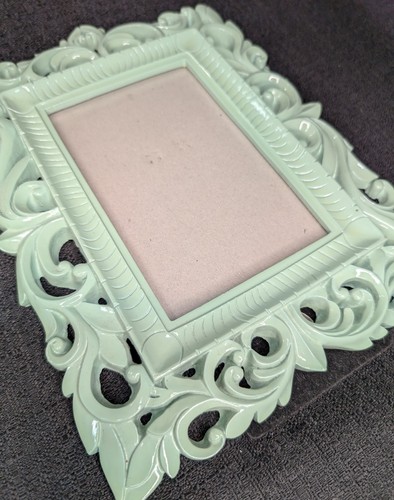 Cottage Core Ornate Picture frame Aqua Green 4x6” Photo Shabby Chic Mint Filigre - Picture 2 of 9