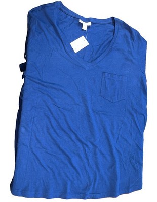 Style & Co Tee Shirt Top Pocket, 100% Cotton, Blue, Plus Size 2X V-Neck