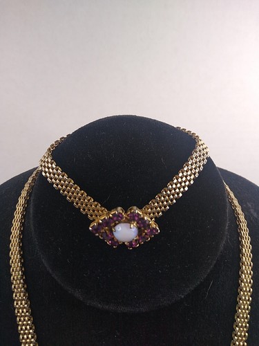 Vintage Faux Amethyst Feueropal Mesh Halskette und Armband Set goldfarben - Bild 3 von 10
