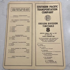 Southern Pacific Transportation Company Timetable #8 Oregon Division 1971