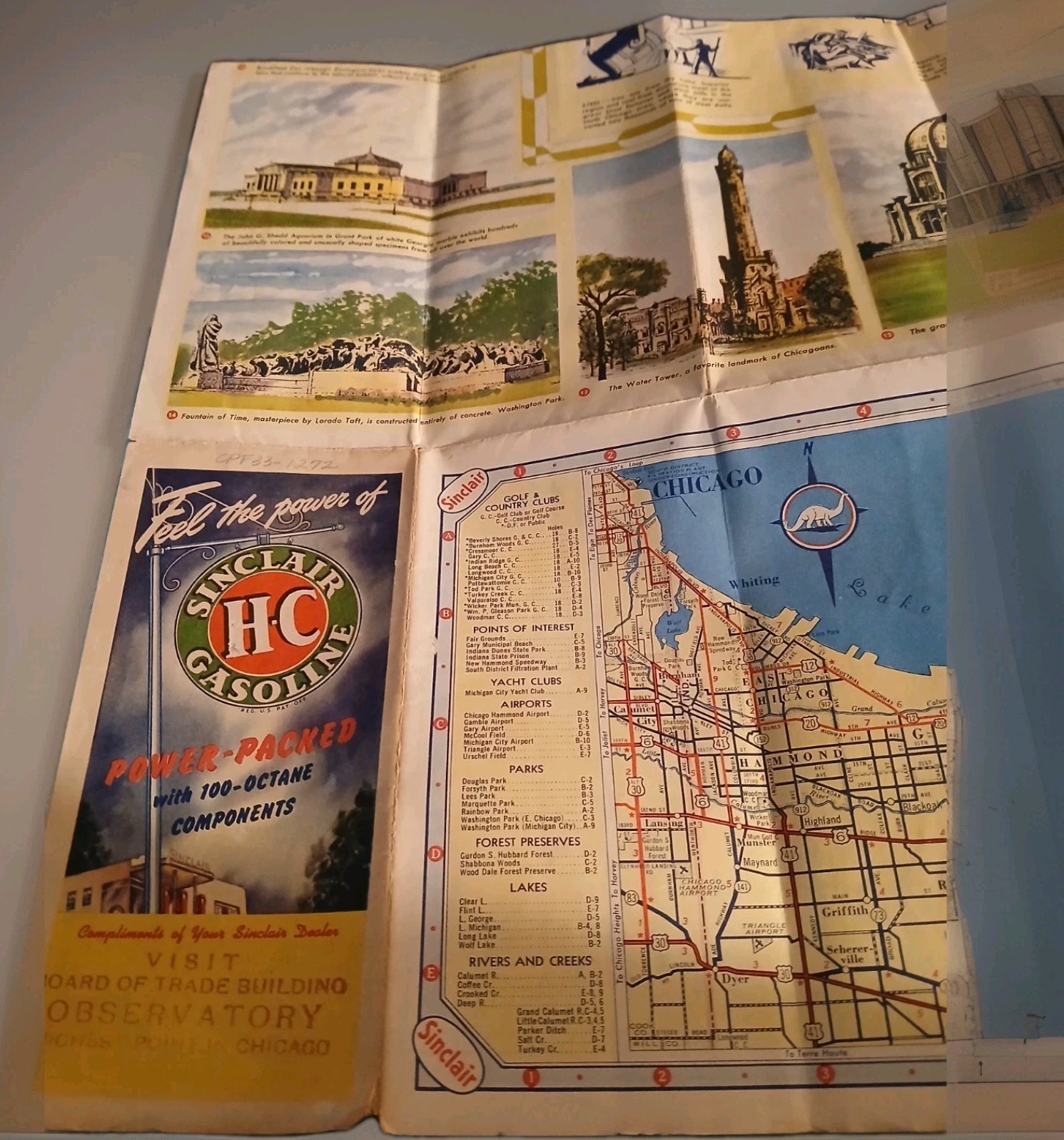1940s Sinclair Chicago/Vacinity Folding  Road Map Gasoline Oil