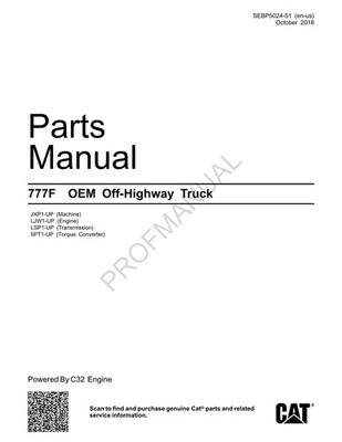 Caterpillar Cat 777F OEM Off Highway Truck Parts Catalog Manual