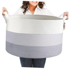 XXXL Large Laundry Basket, Cotton Rope Nursery Woven Basket for white/grey