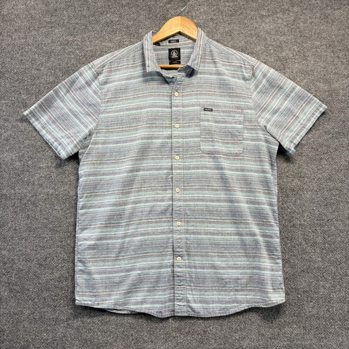 Camicia Volcom uomo XL grigia a righe slim fit manica corta con bottoni