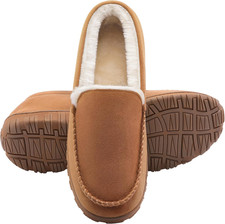 Mens Moccasin Slippers Indoor Outdoor House Slippers Warm Plush Fuzzy Memory ...
