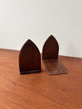 Antique Wood Book Ends Pair Vintage Beautiful Patina Wooden Flat Head Screws