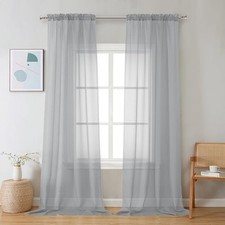 Sheer Curtains 90 inches Long 2 Panels, 42"W x 90"L Pack of 2 Light Grey