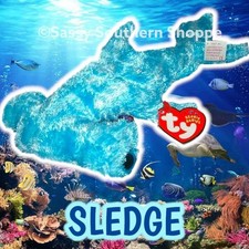 🦈 SLEDGE 🦈 2002 Ty Beanie Babies Fuzzy Blue Hammerhead SHARK Baby *MWMT*