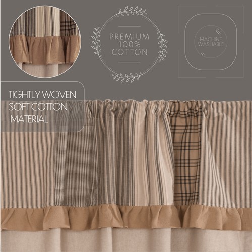 Farmhouse 84"x40" Panel Pair Tan Rod Pocket Patchwork Window Curtains VHC Brands - Picture 7 of 8