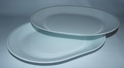 2 Corelle Vintage Green Band Trim Serving Platters 12 1/4" x 10" Oval RETIRED