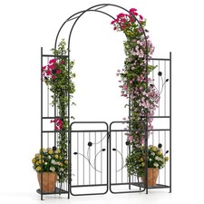3 in 1 Metal Garden Arch with Planter Shelves and Gate