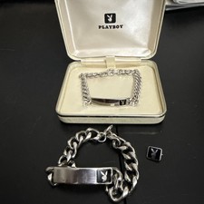 Vtg 1970s Bracelet Playboy Playmate Jewelry Bunny Charm Cuban Link Vintage Pair